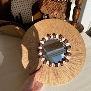 Wall Decor I Bohemian Wall Art I Wooden Beads Sunburst Coastal Wall Decor I Beach House Round Raffia Wall Art Home decor sunburst wall decor