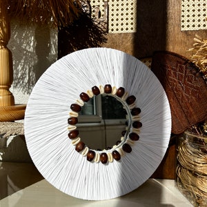 Wall Decor I Bohemian Wall Art I Wooden Beads Sunburst Coastal Wall Decor I Beach House Round Raffia Wall Art Home decor sunburst wall decor