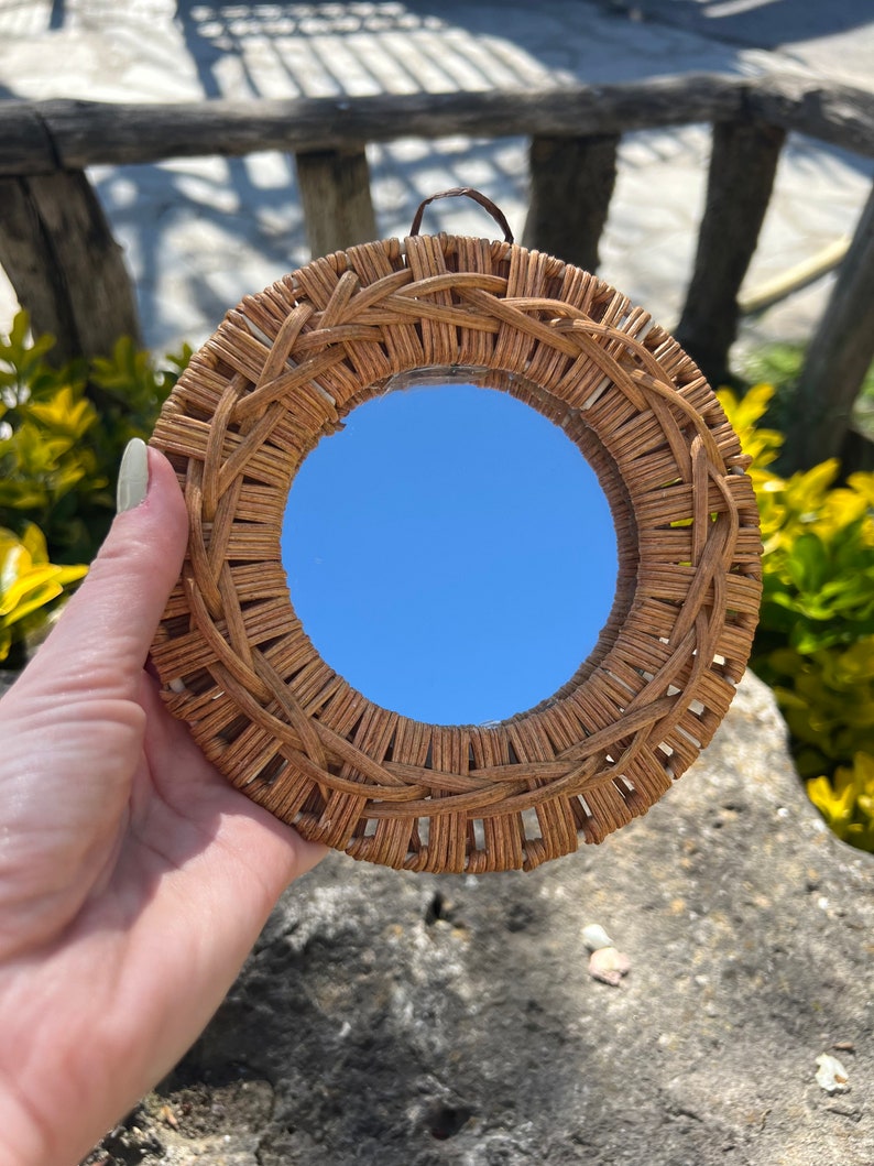 Small Bamboo Wall Mirror I Decorative Small Mirror I Housewarming Gift I Round Bamboo Mirror I Handmade Circle Mirror I Round Mirror image 4