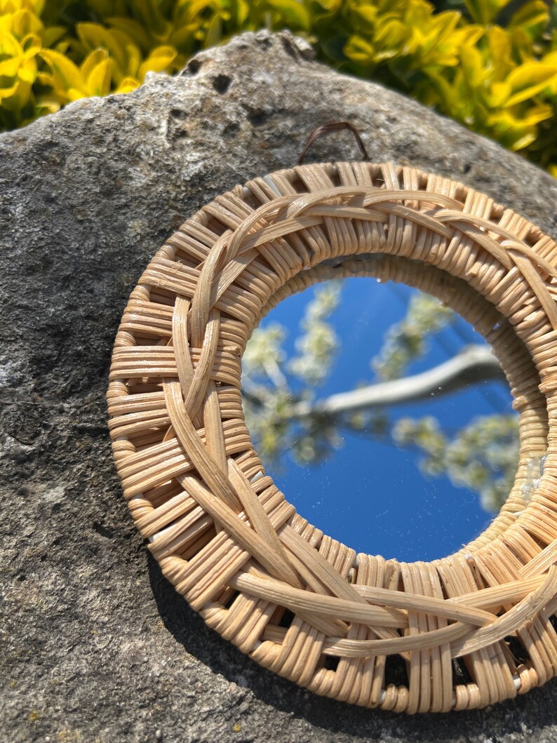 Small Bamboo Wall Mirror I Decorative Small Mirror I Housewarming Gift I Round Bamboo Mirror I Handmade Circle Mirror I Round Mirror image 7