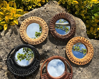 Bamboo Small Mirror I Round and Asymmetric Wall Mirror For Living Room,Bedroom,Kitchen I Handmade Wall Art I Art Deco Mirror I Mirror Decor