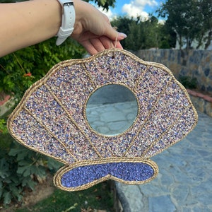 Oyster Wall Mirror Art, Made with Broken Seashells and Moss Rope, Coastal Seashell Decor, Decorative Mirror, Round Mirror, Beach House Decor