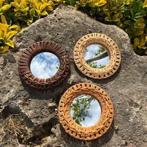 Light Cream Bamboo Mirror I Circle Mirror I Round Decorative Mirror I Gift for New Home I Bamboo Wall Art I Small Mirror