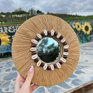 Wall Decor I Bohemian Wall Art I Wooden Beads Sunburst Coastal Wall Decor I Beach House Round Raffia Wall Art Home decor sunburst wall decor