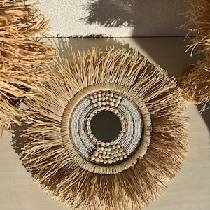Raffia mirror wall decor, Boho mirror wall decor, Round mirror boho decor, Mirror Wall decor, Boho Decor round mirror - MIRROR RAFFIA
