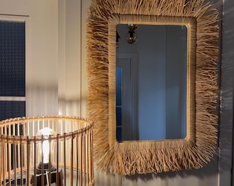 Natural Jute Round Mirror I Sun burst Mirror I Coastal Home Decor I Round Large Wall Mirror I Handmade Natural Mirror l Full-length mirror