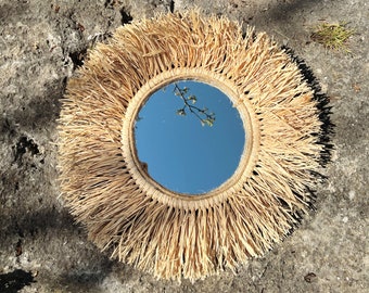 Natural Jute Round Mirror I Sunburst Mirror I Coastal Home Decor I Round Large Wall Mirror I Handmade Natural Mirror
