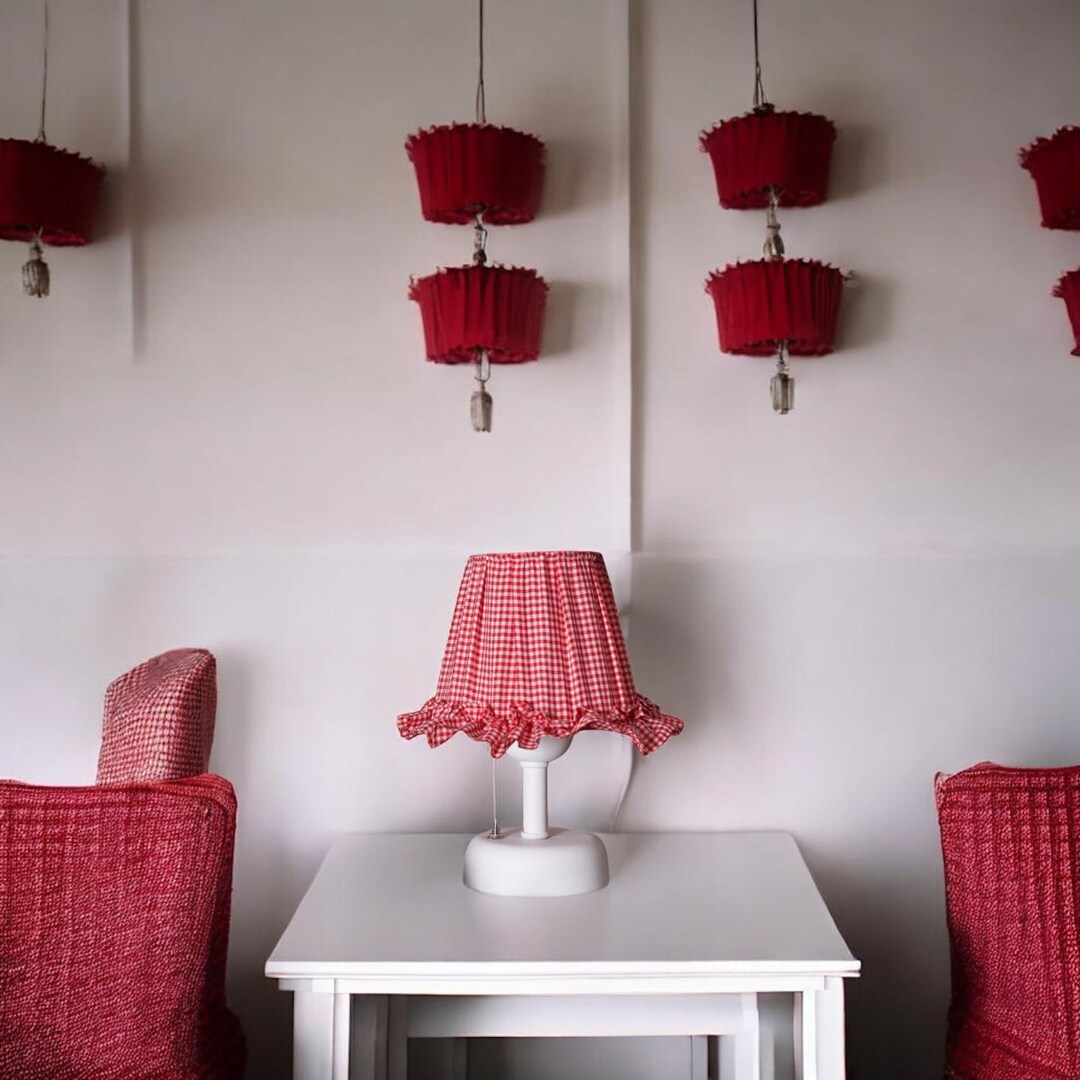 Handmade Red Gingham Ruffle Table Lamp - Kids Room, Cafe, Home Decor ...