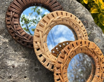 Small Bamboo Wall Mirror I Decorative Small Mirror I Housewarming Gift I Round Bamboo Mirror I Handmade Circle Mirror I Round Mirror