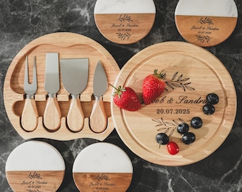 Personalized Cutting Board & Coasters, Custom Charcuterie Board, Cheese Board, Wedding Gift for Couple, Bridal Shower Gift, Engagement Gifts