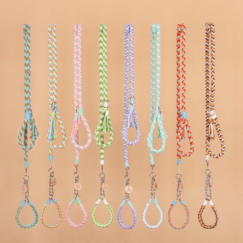 Handmade Braided Dog Collar Leash Set With Personalized Wood ID Tag ...