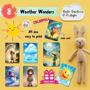 flash card Weather Wonders for kids, Pre-School Cards, Educational Printable Cards, Instant Download, Toddler Activity Learning