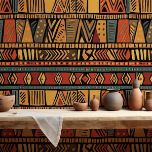 Afrocentric Peel and Stick Wandbild Tapete Stammesmuster Afrikanischer Baumwollstoff Traditionelles Wandbild Schlammgemaltes Tuch Gemusterte Tapete