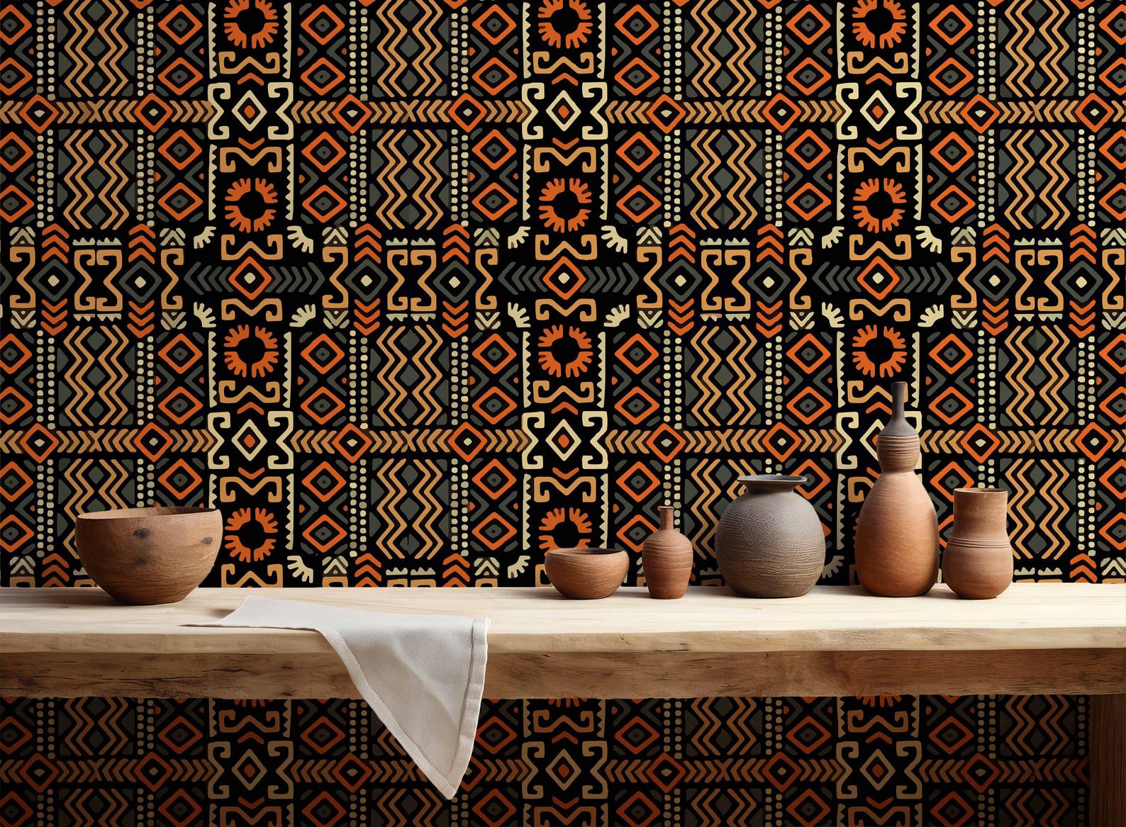 Afrocentric Inspired Peel and Stick Mural Wallpaper Ethnic Pattern ...