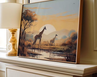 South Africa Safari Print: Giraffe Travel Poster