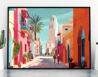 Poster di viaggio in Tunisia: arte murale del Nord Africa