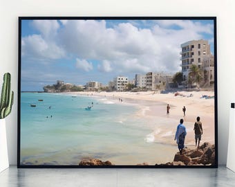 Mogadishu Wall Art Print, Mogadishu Lido Beach Poster, Somalia Wall art, The White Pearl Artwork, Lido Beach Print, Somali gift