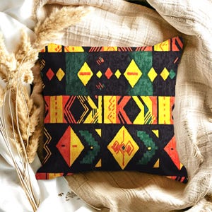 African Inspired Throw Pillow - Kente Cloth Patterned Decorative Cushion, Ghanaian Patterns, African Home Accent, Unique Gift Idea