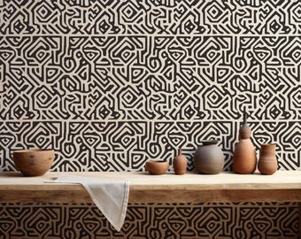 Ankara Inspired Black and White Peel and Stick Wallpaper