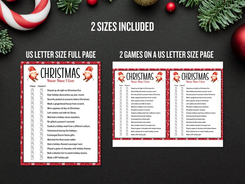 Never Have I Ever Christmas Game, Printable Christmas Games, Christmas
