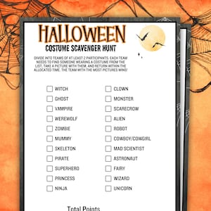Costume Scavenger Hunt, Halloween Scavenger Hunt, Halloween Party Activities, Halloween Party Games, Halloween Costume Party Games
