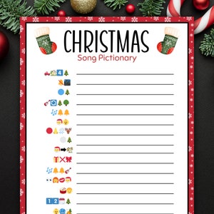 Christmas Song Emoji Pictionary, Christmas Printable Games and Activities, Christmas Activities for Kids, Christmas Games for Adults