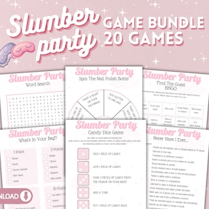 Slumber Party Games, Pajama Party , Sleepover Party, Game Bundle , Girls Birthday Party , Party Games , Printable Games