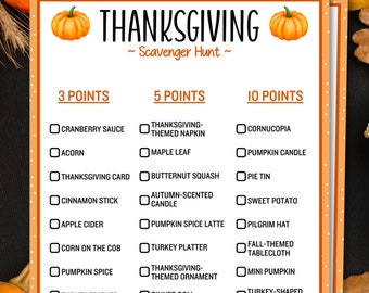 Thanksgiving Scavenger Hunt, Friendsgiving Printable Games, Thanksgiving Printable Games and Activities, Games for Kids, Family Games