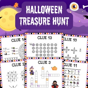 Búsqueda del tesoro de Halloween, Pistas de la búsqueda del tesoro, Actividades de Halloween, Juegos de fiesta de Halloween, Juegos, Rompecabezas, Imprimibles de Halloween