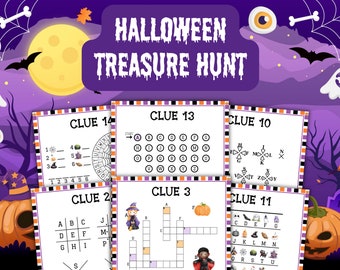 Halloween Treasure Hunt , Treasure Hunt Clues , Halloween Activities, Halloween Party Games, Games, Puzzles, Halloween Printables