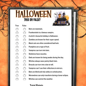 Halloween True or False, Halloween Printable Games, Halloween Games and Activities, Halloween Classroom Games, Halloween Party Games