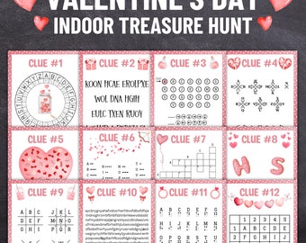 Valentine's Day Treasure Hunt, Valentines Scavenger Hunt, Treasure Hunt for Older Kids, Valentines Games and Activities, Treasure Hunt Clues