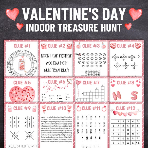 Valentine's Day Treasure Hunt, Valentines Scavenger Hunt, Treasure Hunt for Older Kids, Valentines Games and Activities, Treasure Hunt Clues