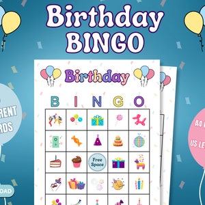 BINGO de cumpleaños imprimible, BINGO de cumpleaños, juegos de fiesta de cumpleaños, actividades de fiesta de cumpleaños, juegos de cumpleaños imprimibles