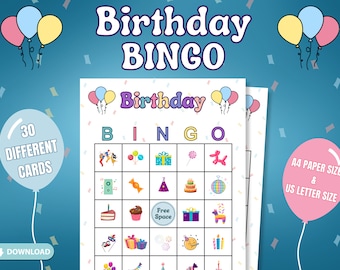 Druckbare Geburtstags-BINGO, Geburtstags-BINGO, Geburtstags-Party-Spiele, Geburtstags-Party-Aktivitäten, druckbare Geburtstags-Spiele