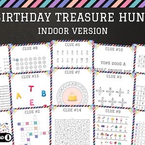 Birthday Treasure Hunt, Birthday Scavenger Hunt , Birthday Party Games , Birthday Activities , Birthday Printables, Birthday Party