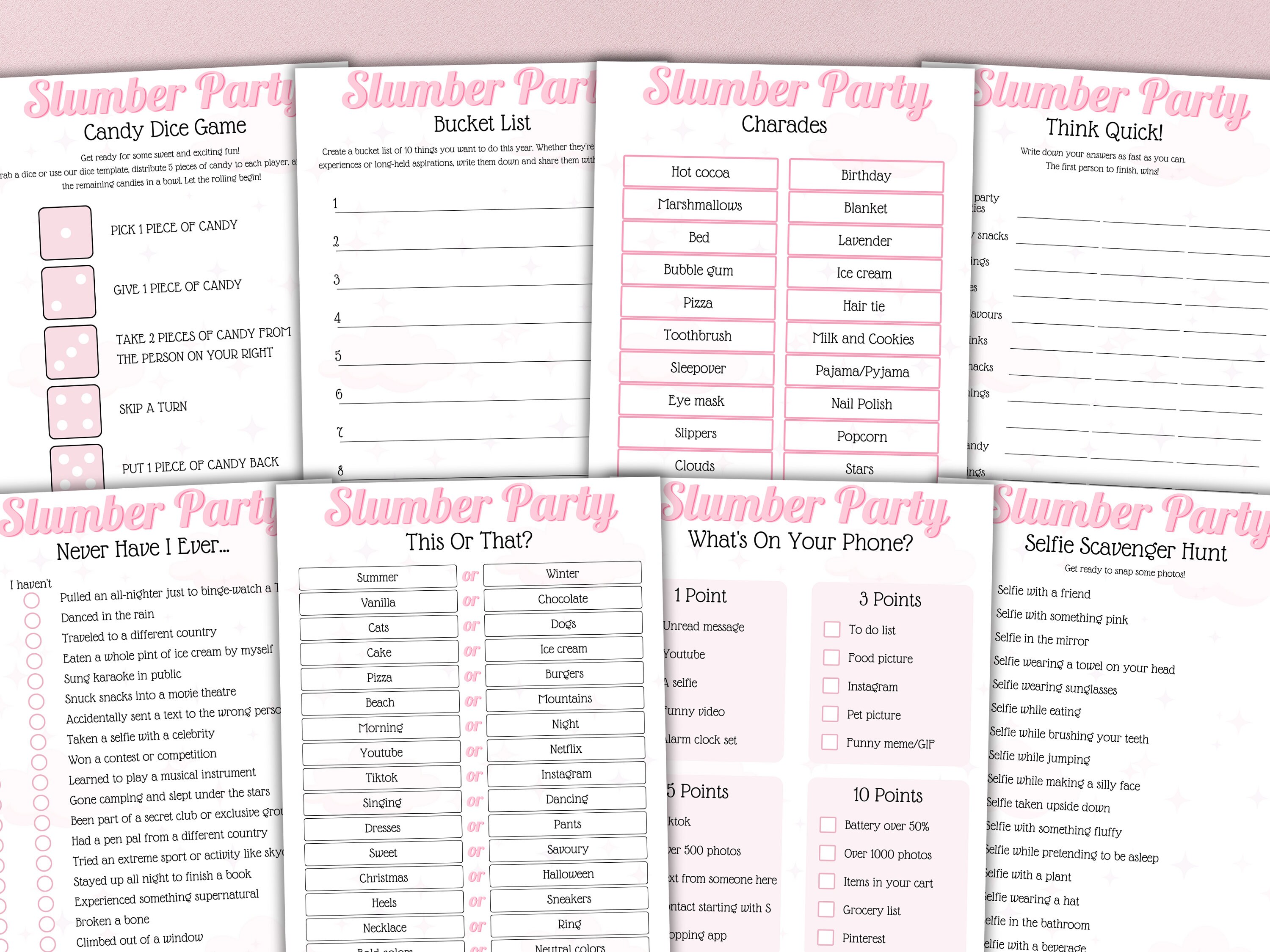Slumber Party Games Pajama Party Sleepover Party Game - Etsy UK