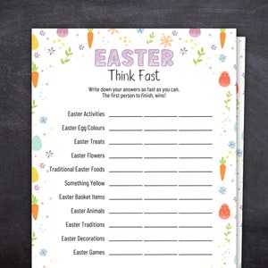 Easter Think Fast, Easter Party Games, Easter Classroom Games, Easter Family Games, Kids Easter Games, Printable Easter Games and Activities