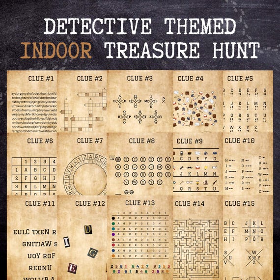 Detective Birthday Treasure Hunt , Birthday Treasure Hunt For Older Kids and Teens , Birthday Scavenger Hunt, Printable Games