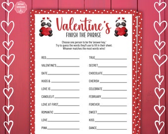 Valentine's Day Games, Valentine's Day Party Games, Valentine's Day Activities, Finish The Phrase Game, Valentine's Day Printable Games