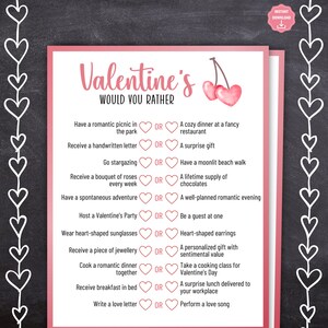 Valentine&#39;s Would You Rather, Valentine&#39;s Day Printable Games, Valentine&#39;s Day Party Games, Family Games, Office Games, Printable Games