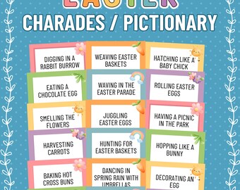 Charades de Pâques, Pictionary de Pâques, Jeux de Pâques pour la classe, Jeux de Pâques en famille, Jeux de fête de Pâques, Activités et jeux de Pâques à imprimer