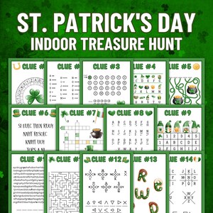 St. Patrick&#39;s Day Treasure Hunt, St. Patrick&#39;s Day Scavenger Hunt, Indoor Treasure Hunt, St. Patricks Day Puzzles, Treasure Hunt Clues