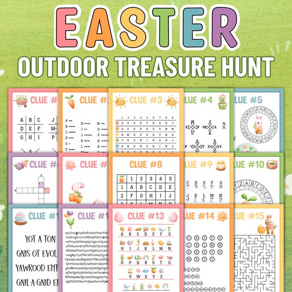 Easter Treasure Hunt Outdoors, Easter Scavenger Hunt, Easter Activities for Kids, Easter Treasure Hunt Puzzles, Easter Games for Kids