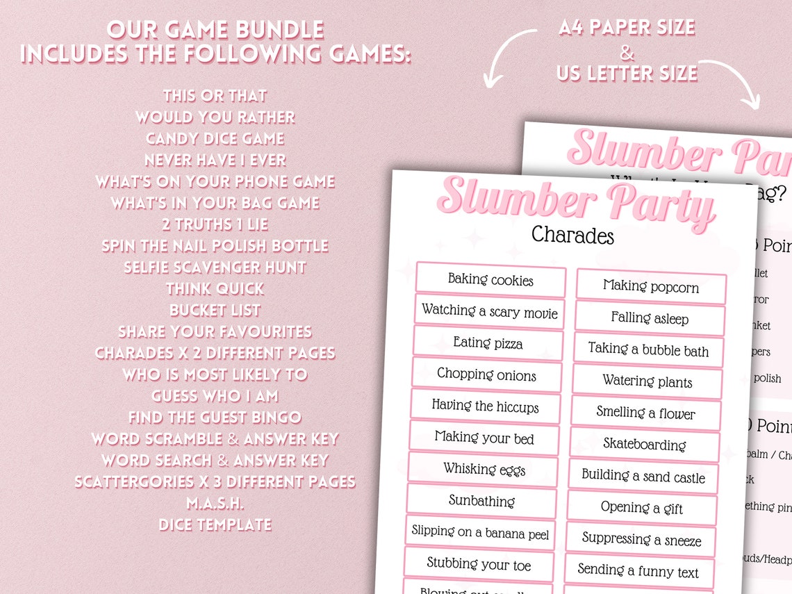 Slumber Games Slumber Party Games Pajama Party Sleepover Party Game - Etsy UK