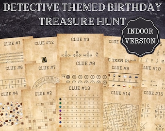 Detective Birthday Treasure Hunt , Birthday Treasure Hunt For Older Kids and Teens , Birthday Scavenger Hunt, Printable Games