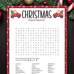 Christmas Word Search, Christmas Games Printable, Christmas Games and Activities, Christmas Party Games for Kids and Adults, Family Games