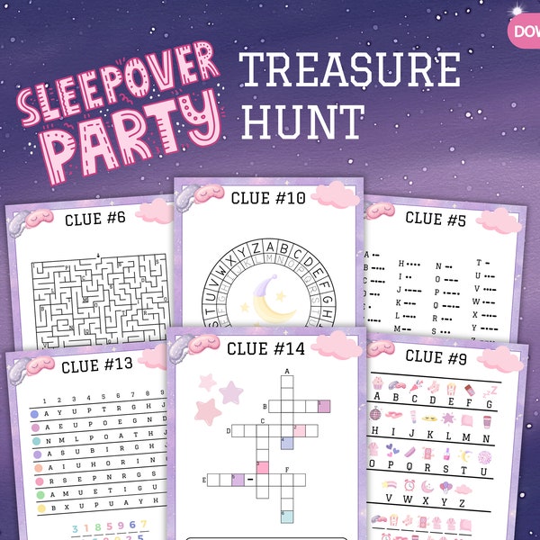 Pajama Party Treasure Hunt , Sleepover Party Treasure Hunt, Slumber Party , Party Games , Treasure Hunt for Older Kids , Instant Download