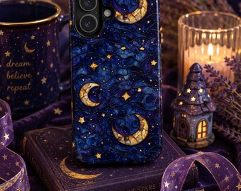 Celestial Tough Phone Case: Starry Night Sun Crescent Moon Design
