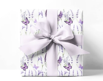 Lilac Lavender Floral Gift Wrapping Paper: Cottagecore Butterfly Design